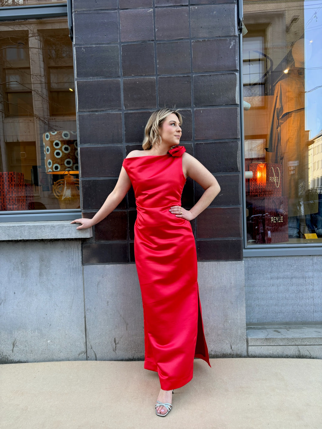 loewe red dress Loewe Blurred Print Dress in Red & White